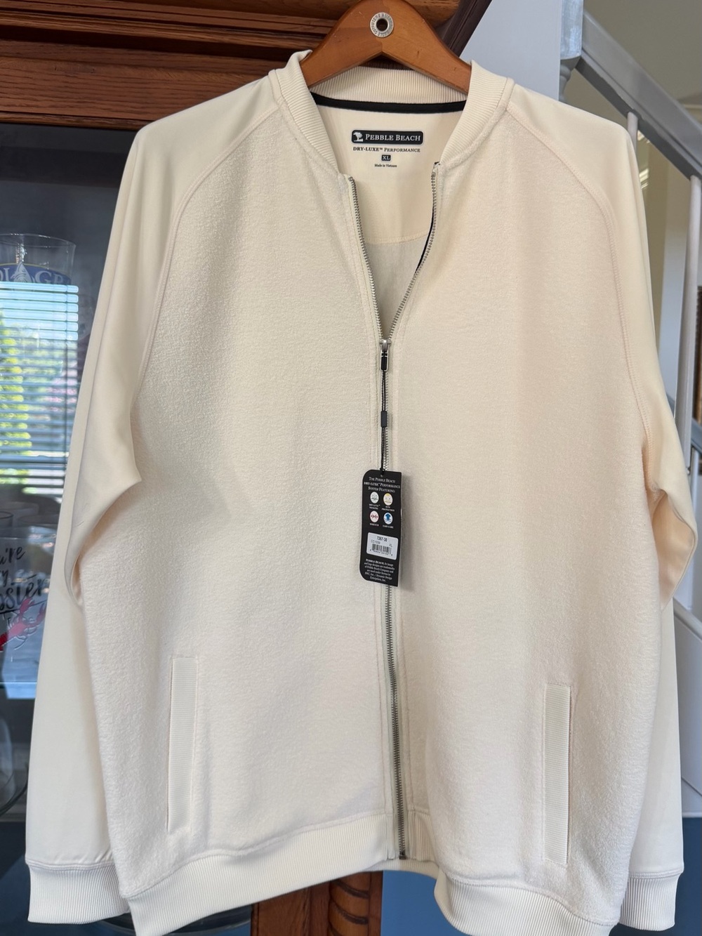 NWT Men’s Pebble Beach Cream Full-Zip Performance Jacket